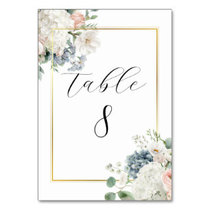 Dusty Blue Hydrangea Floral Table Number Cards