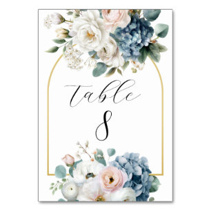 Dusty Blue Hydrangea Floral Table Number Cards