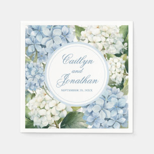 Dusty Blue Hydrangea Floral Wedding Crest Napkins