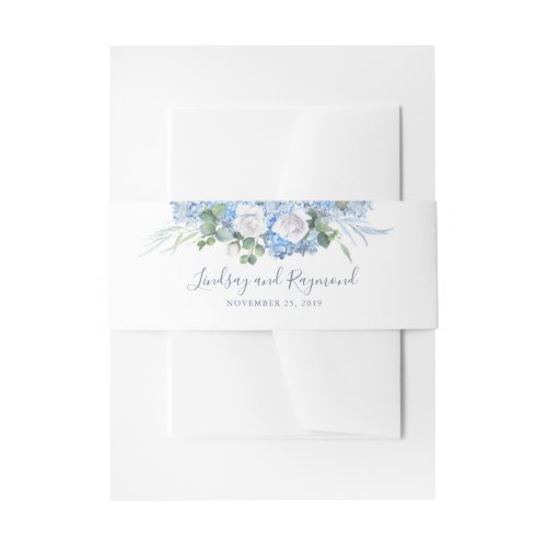 Dusty Blue Hydrangea Floral Wedding Invitation Belly Band