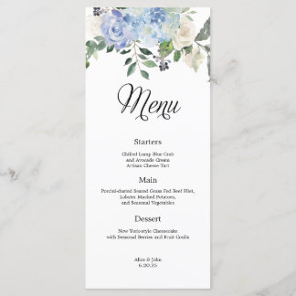 Dusty Blue Hydrangea Floral Wedding Menu