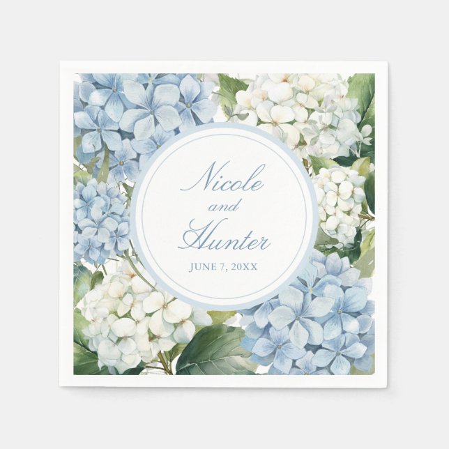 Dusty Blue Hydrangea Floral Wedding Napkins (Front)