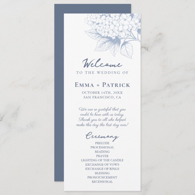 Dusty Blue Hydrangea Floral Wedding Program (Front/Back)