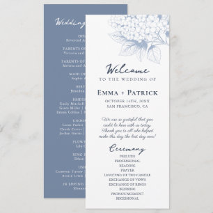 Dusty Blue Hydrangea Floral Wedding Program