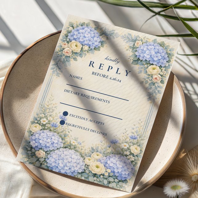 Dusty Blue Hydrangea Garden Wedding RSVP Card (Creator Uploaded)