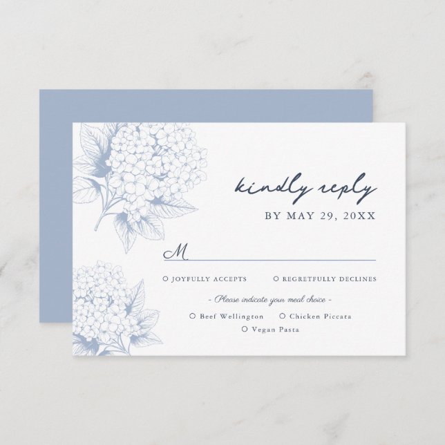 Dusty Blue Hydrangea Meal Options RSVP Card (Front/Back)