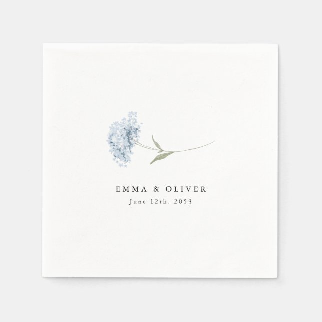 Dusty Blue Hydrangea Personalized Wedding Napkins (Front)