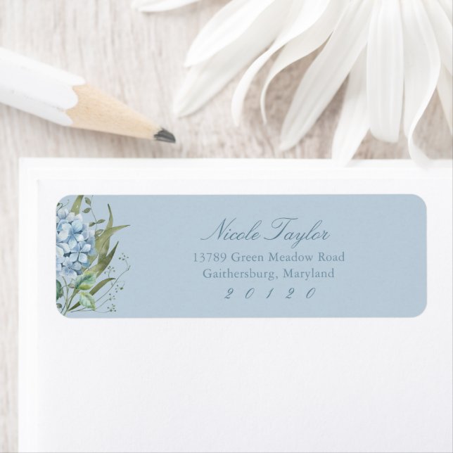 Dusty Blue Hydrangea Return Address Labels (Insitu)