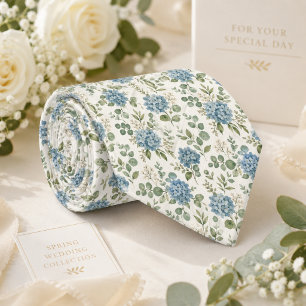 Dusty Blue Hydrangea & Sage Eucalyptus Wedding Neck Tie