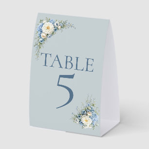 Dusty Blue Hydrangea Table Number Card Paper Table Tent