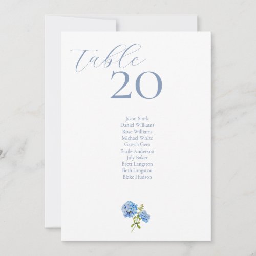 Dusty Blue Hydrangea Table Number  Seating Card
