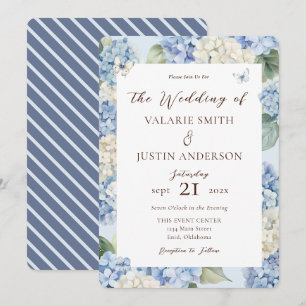 Dusty Blue Hydrangea Watercolor Floral Wedding  Invitation
