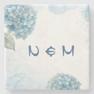 Dusty Blue Hydrangea Watercolor Floral Wedding Stone Coaster