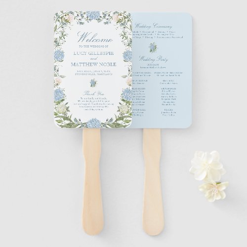 Dusty Blue Hydrangea Wedding Ceremony Program Hand Fan