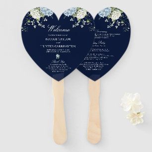 Dusty Blue Hydrangea Wedding Ceremony Program Hand Fan