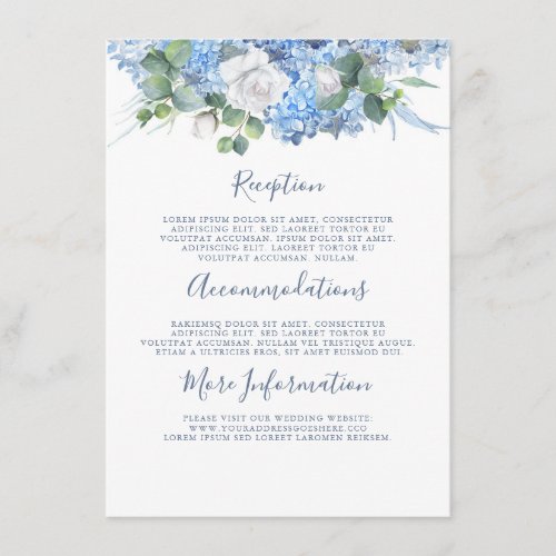 Dusty Blue Hydrangea Wedding Details Information Enclosure Card