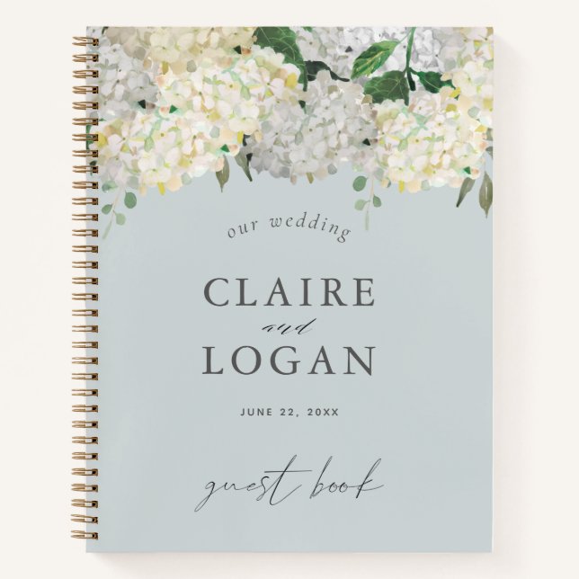 Dusty Blue Hydrangea Wedding Guest Book (Front)
