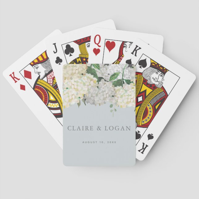 Dusty Blue Hydrangea Wedding Poker Cards (Back)