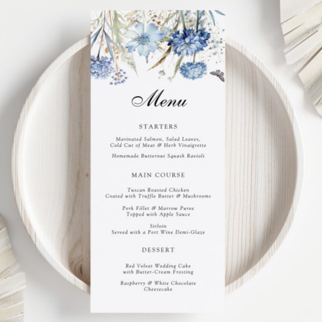 Dusty Blue Hydrangea Wedding Reception Florals Menu (Creator Uploaded)