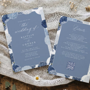 Dusty Blue Hydrangea Wedding Vintage All in One Invitation