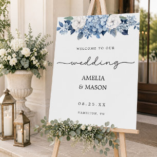 Dusty Blue Hydrangea Wedding Welcome Sign
