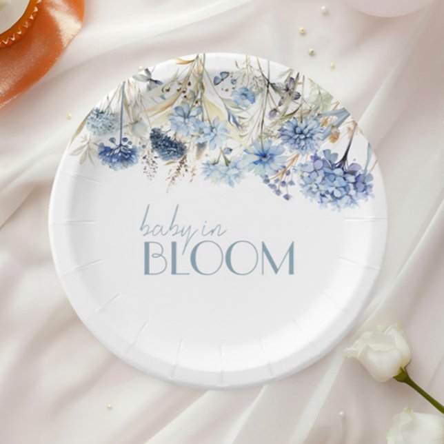 DUSTY Blue  Hydrangea Wildflower Baby Shower Paper Plates (Creator Uploaded)