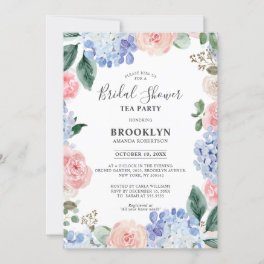 Dusty blue hydrangeas Bridal Shower Tea Party Invitation
