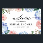 Dusty blue hydrangeas pastel pink Bridal shower Poster<br><div class="desc">Modern bridal shower welcome sign featuring light blue/ dusty blue watercolor hydrangeas with pastel pink , blush, peach , white roses, peonies, sage eucalyptus leaves, branches and foliage. Muted soft and dreamy romantic shades spring summer watercolor floral designs to match with your themed wedding. Please find more matching designs and...</div>