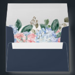 Dusty blue hydrangeas pastel pink roses wedding en envelope<br><div class="desc">Modern wedding envelope featuring light blue/ dusty blue watercolor hydrangeas with pastel pink , blush, peach , white roses, peonies, sage eucalyptus leaves, branches and foliage. Muted soft and dreamy romantic shades spring summer watercolor floral designs to match with your themed wedding. Please find more matching designs and variations from...</div>