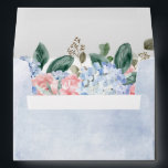 Dusty blue hydrangeas pastel pink roses wedding envelope<br><div class="desc">Modern wedding envelope featuring light blue/ dusty blue watercolor hydrangeas with pastel pink , blush, peach , white roses, peonies, sage eucalyptus leaves, branches and foliage. Muted soft and dreamy romantic shades spring summer watercolor floral designs to match with your themed wedding. Please find more matching designs and variations from...</div>