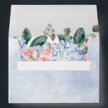 Dusty blue hydrangeas pastel pink roses wedding envelope<br><div class="desc">Modern wedding envelope featuring light blue/ dusty blue watercolor hydrangeas with pastel pink , blush, peach , white roses, peonies, sage eucalyptus leaves, branches and foliage. Muted soft and dreamy romantic shades spring summer watercolor floral designs to match with your themed wedding. Please find more matching designs and variations from...</div>
