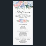 Dusty blue hydrangeas pastel pink roses wedding program<br><div class="desc">Modern wedding program card featuring light blue/ dusty blue watercolor hydrangeas with pastel pink , blush, peach , white roses, peonies, sage eucalyptus leaves, branches and foliage. Muted soft and dreamy romantic shades spring summer watercolor floral designs to match with your themed wedding. Please find more matching designs and variations...</div>