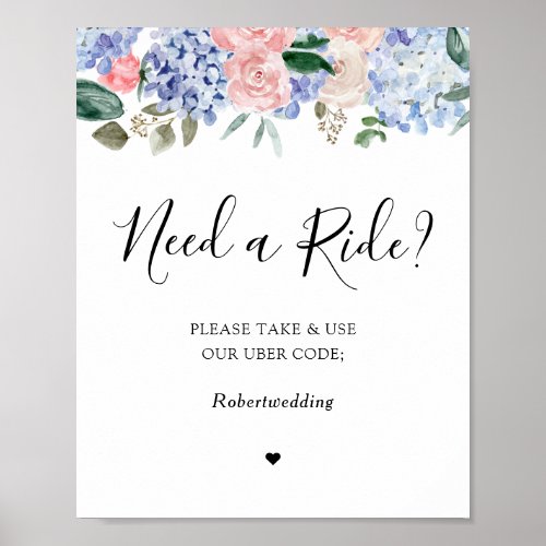 Dusty blue hydrangeas pink roses need a ride poster