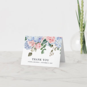 Dusty blue hydrangeas roses wedding anniversary th letterpress thank you card