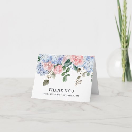 Dusty blue hydrangeas roses wedding anniversary th thank you card