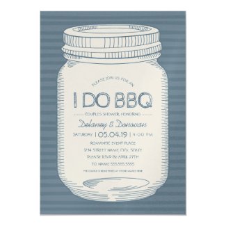 Dusty Blue I Do BBQ Mason Jar Couples Shower Invitation