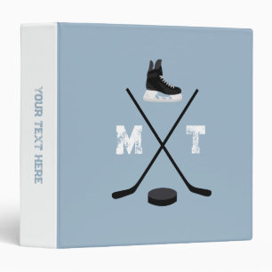 Dusty Blue Ice Hockey Classic Distressed Monogram 3 Ring Binder