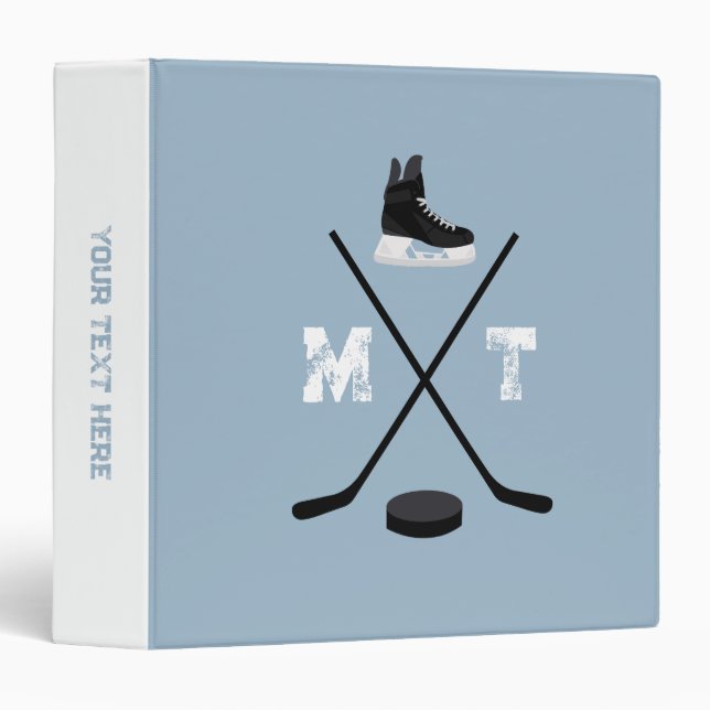 Dusty Blue Ice Hockey Classic Distressed Monogram  3 Ring Binder (Front/Spine)