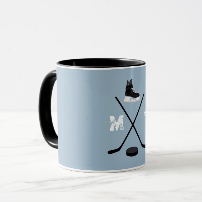Dusty Blue Ice Hockey Classic Distressed Monogram Mug (Front Left)