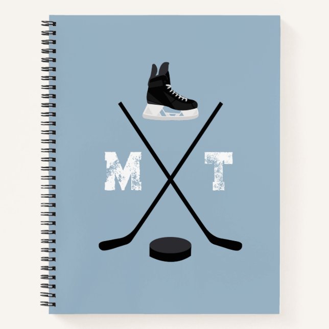 Dusty Blue Ice Hockey Classic Distressed Monogram  Notebook (Front)