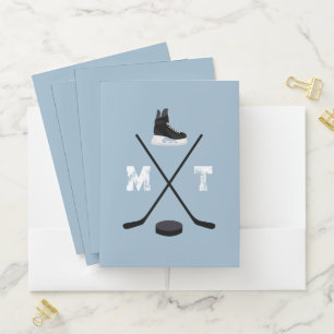 Dusty Blue Ice Hockey Classic Distressed Monogram Pocket Folder