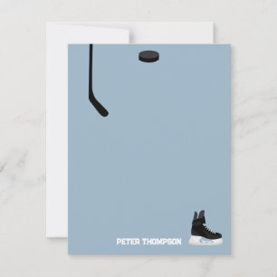 Dusty Blue Ice Hockey Stick, Skates Puck Birthday Note Card