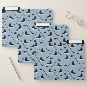 Dusty Blue Ice Hockey Stick, Skates & Puck Pattern File Folder