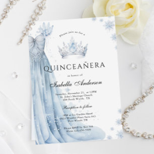 Dusty Blue Icy Winter Quinceanera Invitation
