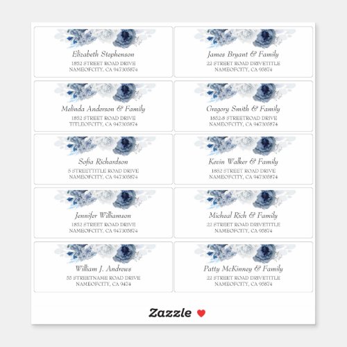 Dusty Blue Individual Guest Names Address Labels