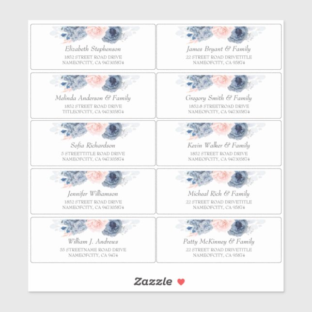 Dusty Blue Individual Guest Names Address Labels (Sheet)