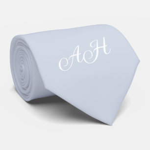 Dusty Blue Initial Groomsmen Monogram Monogrammed Neck Tie