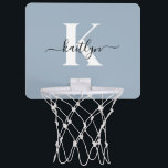 Dusty Blue Initial Name Monogrammed Mini Basketball Hoop<br><div class="desc">This simple, elegant dusty blue mini basketball hoop with your first name in a trendy script font in black and your first initial in a modern cap font in white is so fun. It's stylish and trendy and yet very classic. Perfect for shooting hoops and relaxing for a minute. Get...</div>