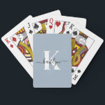 Dusty Blue Initial Name Monogrammed Poker Cards<br><div class="desc">This simple, elegant dusty blue deck of playing cards with your first name in a trendy script font in black and your first initial in a modern cap font in white are perfect for when you get together with friends to play cards. They're stylish and trendy and yet very classic....</div>