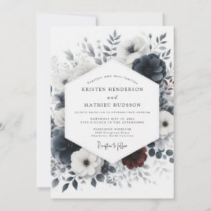 Dusty Blue Ink Wash Floral Wedding Invitation